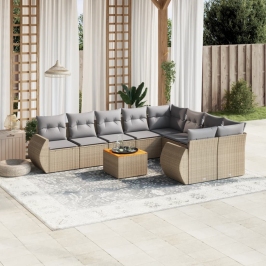 Juego de sofás jardín con cojines beige 10 pzas ratán sintético