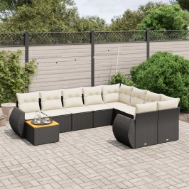 Set de sofás de jardín 10 pzas cojines ratán sintético negro