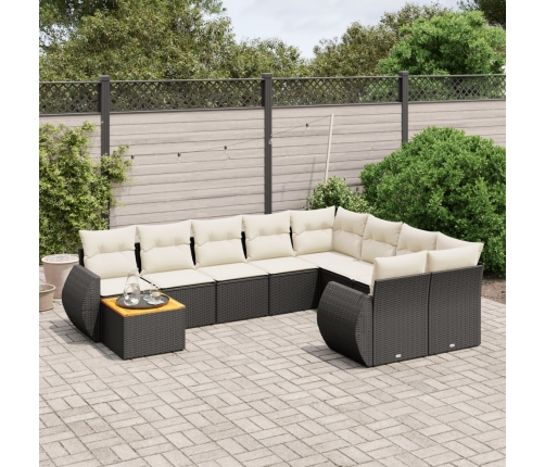 Set de sofás de jardín 10 pzas cojines ratán sintético negro