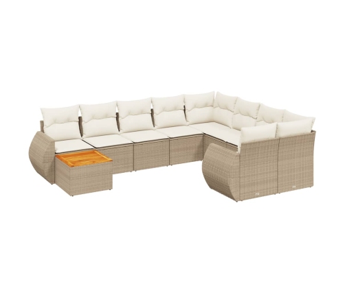 Juego de sofás jardín con cojines beige 10 pzas ratán sintético