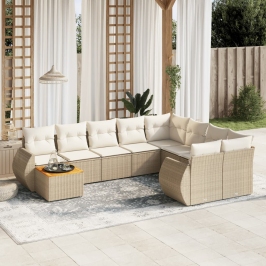 Juego de sofás jardín con cojines beige 10 pzas ratán sintético