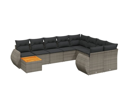 Set de sofás de jardín 10 pzas con cojines ratán sintético gris