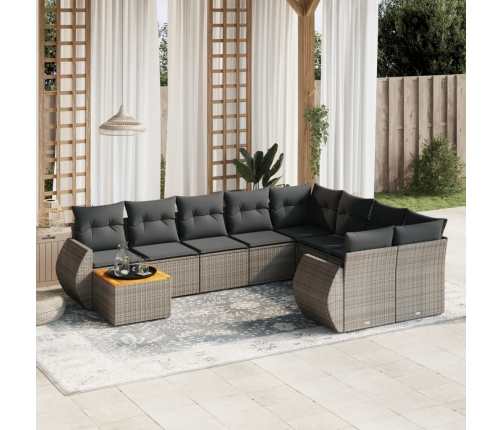 Set de sofás de jardín 10 pzas con cojines ratán sintético gris