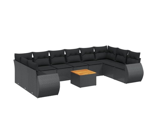 Set de sofás de jardín 11 pzas y cojines ratán sintético negro
