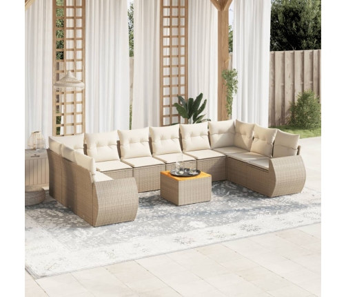 Set de sofás de jardín 11pzas con cojines ratán sintético beige