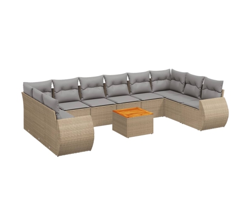 Set de sofás de jardín 11pzas con cojines ratán sintético beige