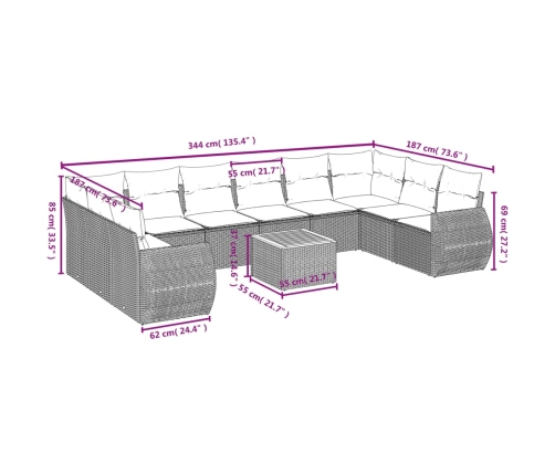 Set de sofás de jardín 11pzas con cojines ratán sintético beige