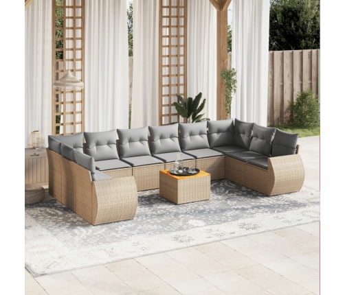 Set de sofás de jardín 11pzas con cojines ratán sintético beige