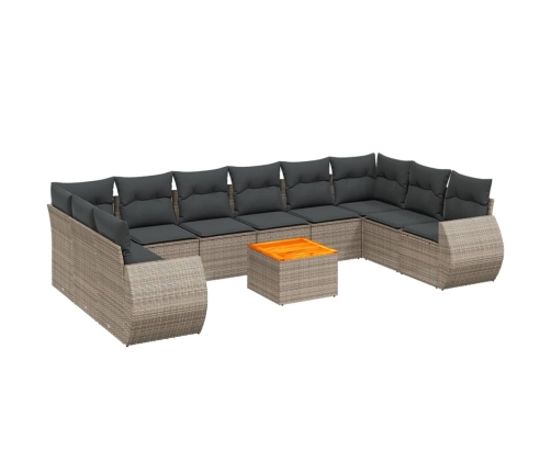 Set de sofás de jardín 11 pzas y cojines ratán sintético gris