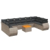 Set de sofás de jardín 11 pzas y cojines ratán sintético gris