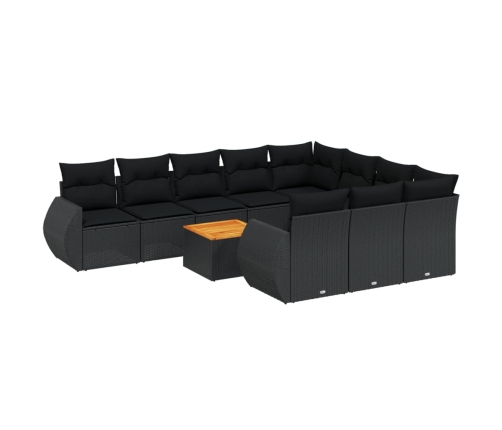 Set de sofás de jardín 11 pzas y cojines ratán sintético negro