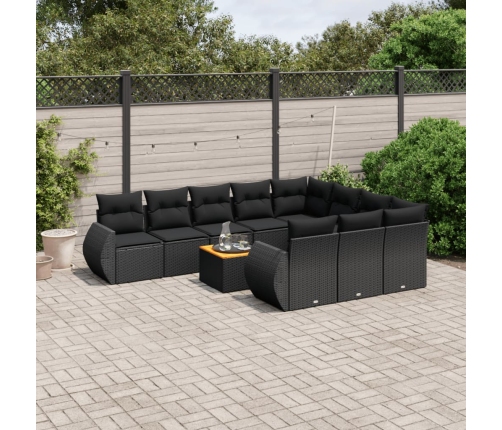 Set de sofás de jardín 11 pzas y cojines ratán sintético negro