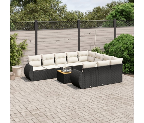 Set de sofás de jardín 11 pzas y cojines ratán sintético negro