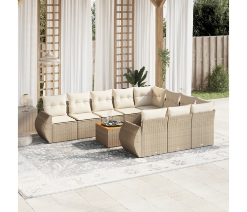 Set de sofás de jardín 11pzas con cojines ratán sintético beige