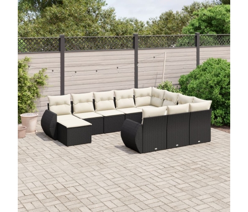 Set de sofás de jardín 11 pzas y cojines ratán sintético negro