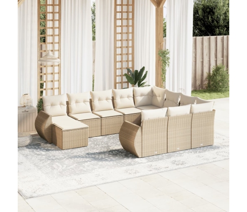 Set de sofás de jardín 11pzas con cojines ratán sintético beige