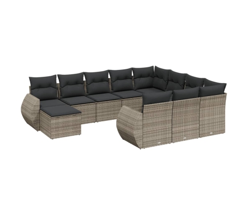 Set de sofás de jardín 11 pzas y cojines ratán sintético gris