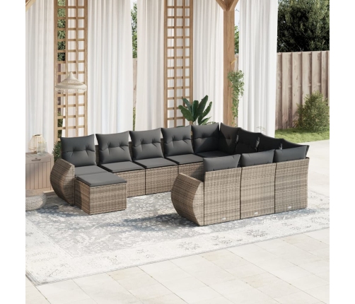 Set de sofás de jardín 11 pzas y cojines ratán sintético gris
