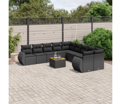 Set de sofás de jardín 11 pzas y cojines ratán sintético negro