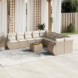 Set de sofás de jardín 11pzas con cojines ratán sintético beige