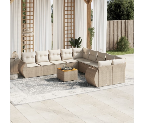 Set de sofás de jardín 11pzas con cojines ratán sintético beige
