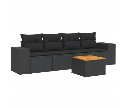 Set de muebles de jardín 5 pzas y cojines ratán sintético negro
