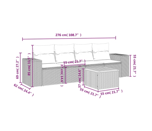 Set de muebles de jardín 5 pzas y cojines ratán sintético negro