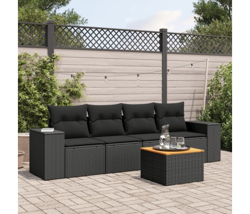 Set de muebles de jardín 5 pzas y cojines ratán sintético negro