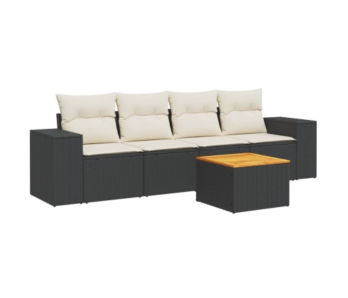 Set de muebles de jardín 5 pzas y cojines ratán sintético negro