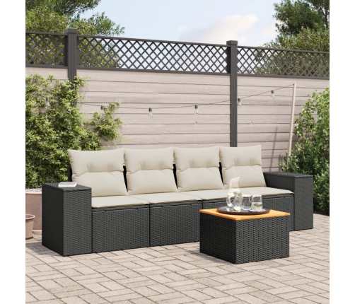 Set de muebles de jardín 5 pzas y cojines ratán sintético negro