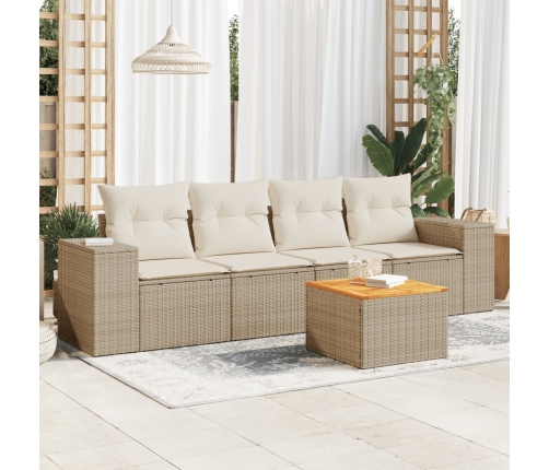 Juego de sofás jardín con cojines 5 pzas ratán sintético beige