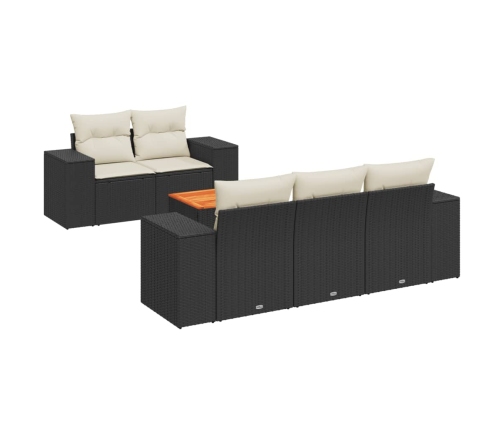 Set de sofás de jardín 6 piezas y cojines ratán sintético negro