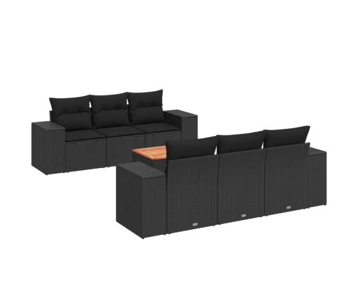 Set de comedor de jardín 7 pzas y cojines ratán sintético negro
