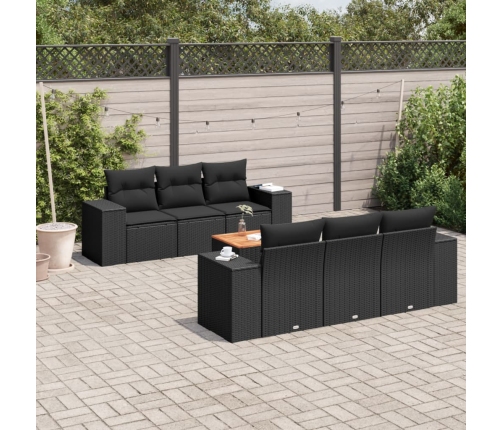 Set de comedor de jardín 7 pzas y cojines ratán sintético negro
