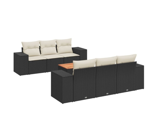 Set de comedor de jardín 7 pzas y cojines ratán sintético negro