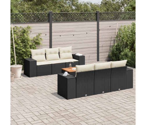 Set de comedor de jardín 7 pzas y cojines ratán sintético negro