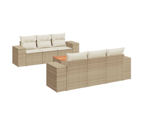 Set sofás de jardín 7 piezas y cojines ratán sintético beige