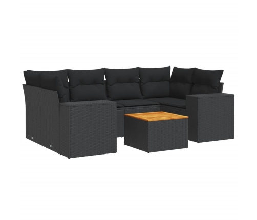 Set de comedor de jardín 7 pzas y cojines ratán sintético negro