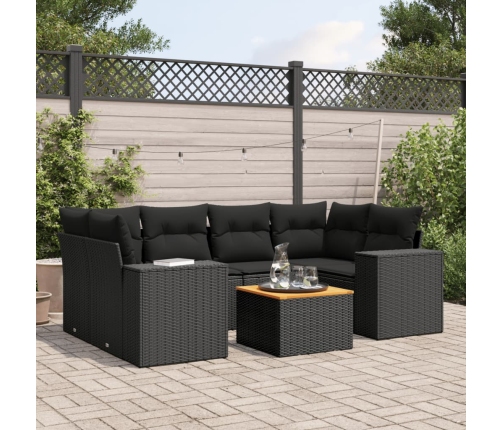 Set de comedor de jardín 7 pzas y cojines ratán sintético negro
