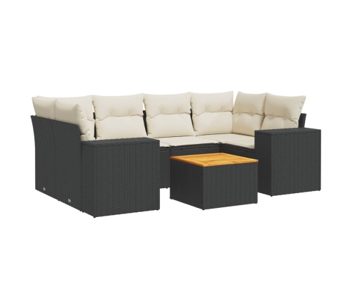 Set de comedor de jardín 7 pzas y cojines ratán sintético negro