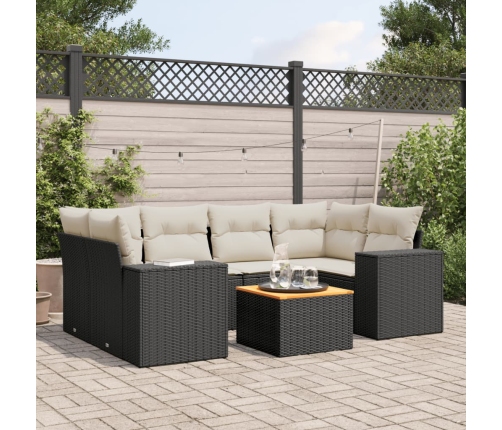 Set de comedor de jardín 7 pzas y cojines ratán sintético negro