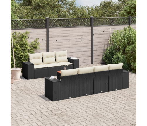 Set de sofás de jardín 8 piezas y cojines ratán sintético negro