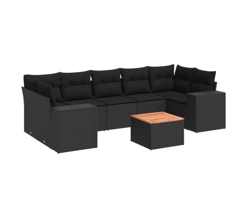 Set de sofás de jardín 8 piezas y cojines ratán sintético negro