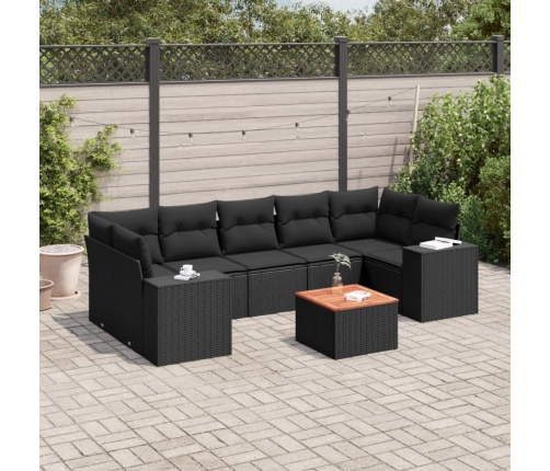 Set de sofás de jardín 8 piezas y cojines ratán sintético negro