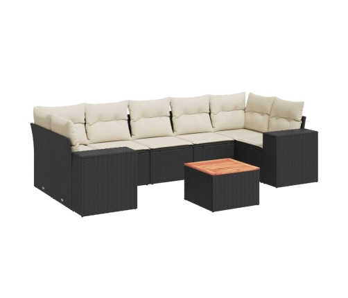 Set de sofás de jardín 8 piezas y cojines ratán sintético negro