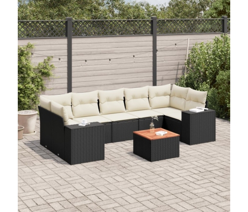 Set de sofás de jardín 8 piezas y cojines ratán sintético negro
