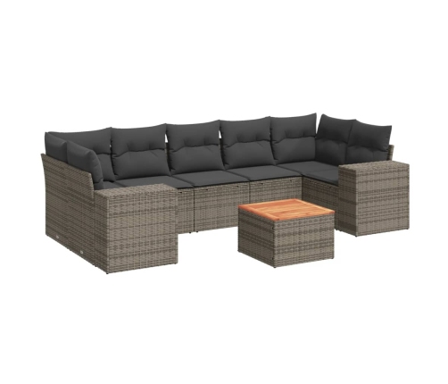 Set de sofás de jardín 8 pzas y cojines ratán sintético gris