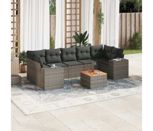 Set de sofás de jardín 8 pzas y cojines ratán sintético gris