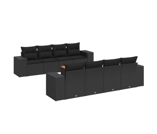 Set de sofás de jardín 8 piezas y cojines ratán sintético negro