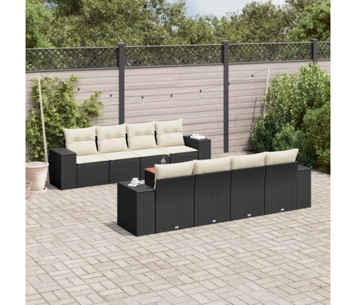 Set de sofás de jardín 8 piezas y cojines ratán sintético negro